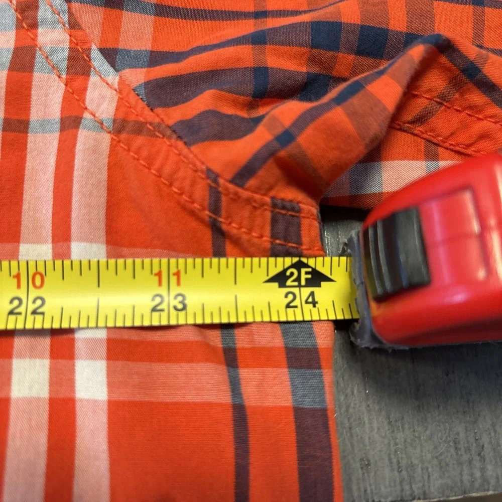 North Face Shirt Mens XL Orange Plaid Button‎ Up Hiking Camping Outdoors Work